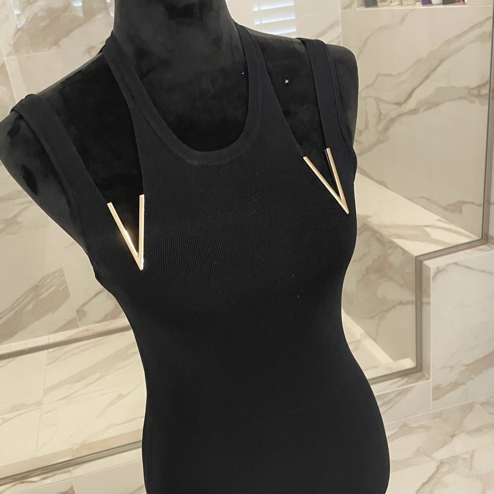 no brand black dress with gold accent
